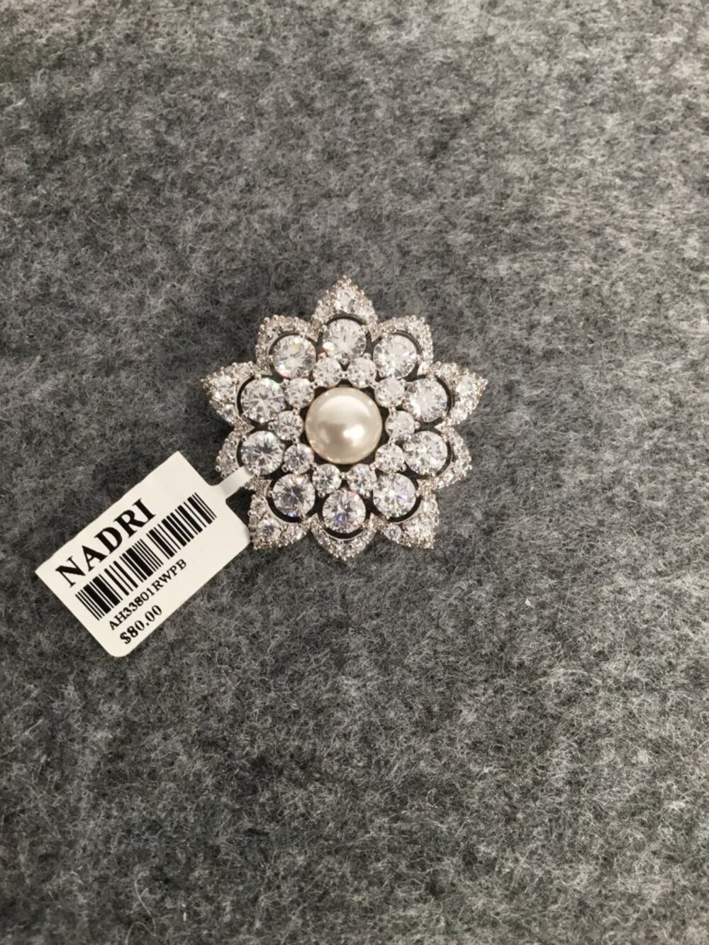 Nadri Silver Tone CZ & Faux Pearl Flower Brooch Pin NWT